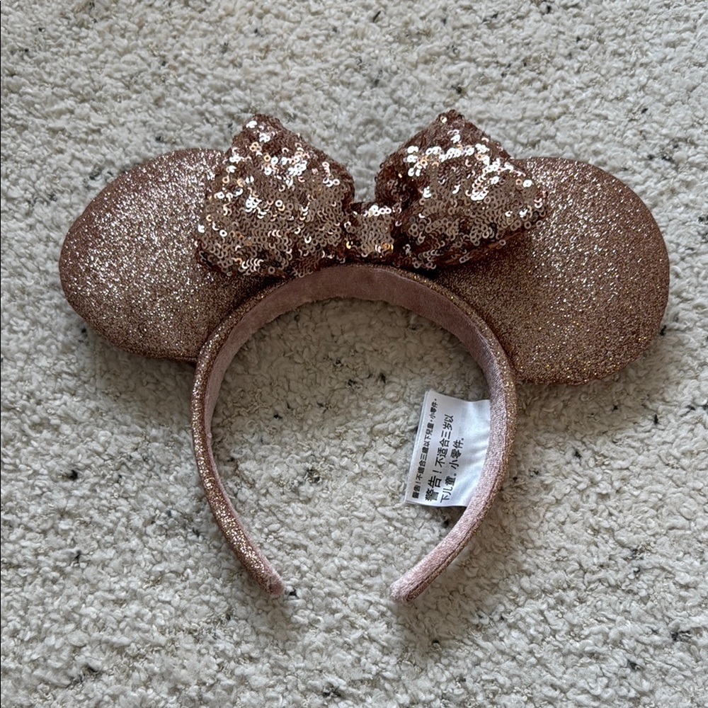 Kids Glitter Minnie-Style Ear Headband with Sequin Bow - Rose Gold